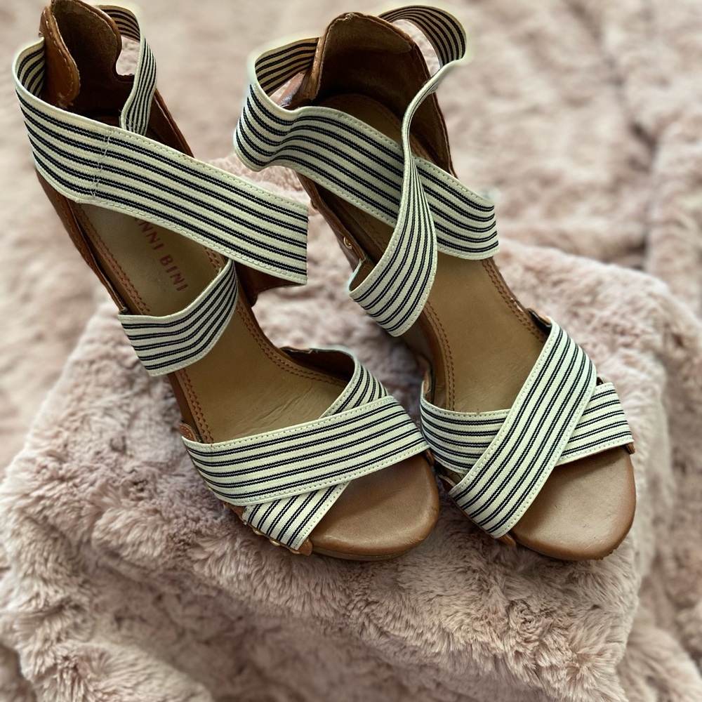 Gianni Bini Navy and White Stripped Nautical Wedges